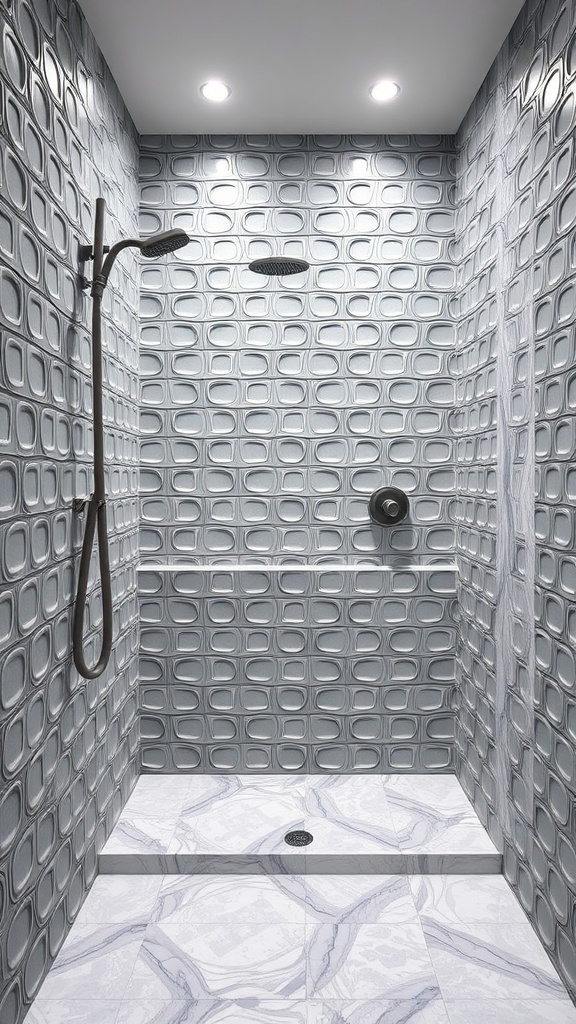 Textured 3D tiles in a modern shower design