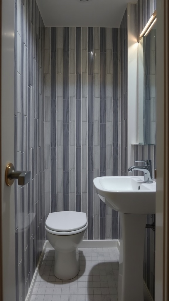 Small bathroom with vertical tiles creating an illusion of height