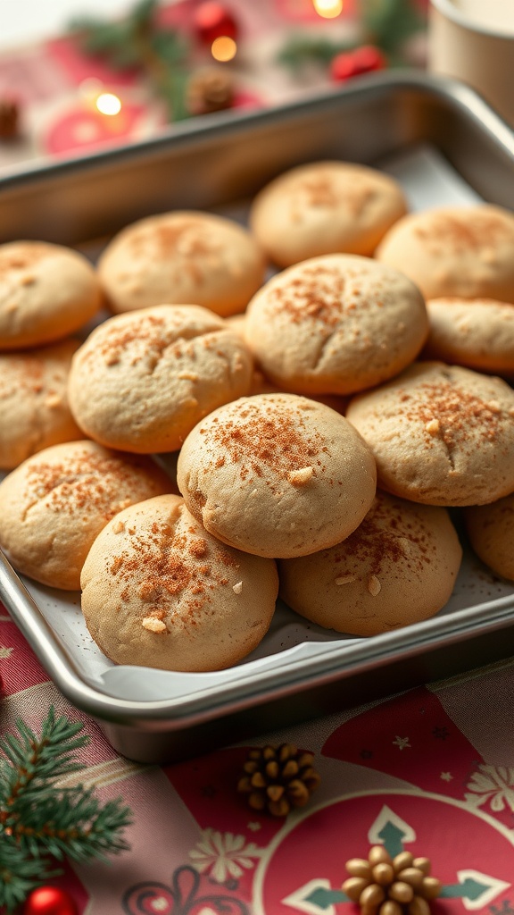 A tray of freshly baked cinnamon sugar snickerdoodle cookies.