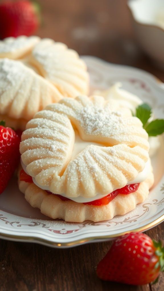 Stack of melt-in-your-mouth shortbread cookies dusted with powdered sugar